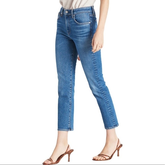 CQY Jeans Japanese Denim Mid Rise Straight Leg Medium Wash Cropped Jeans 24 - Picture 2 of 16